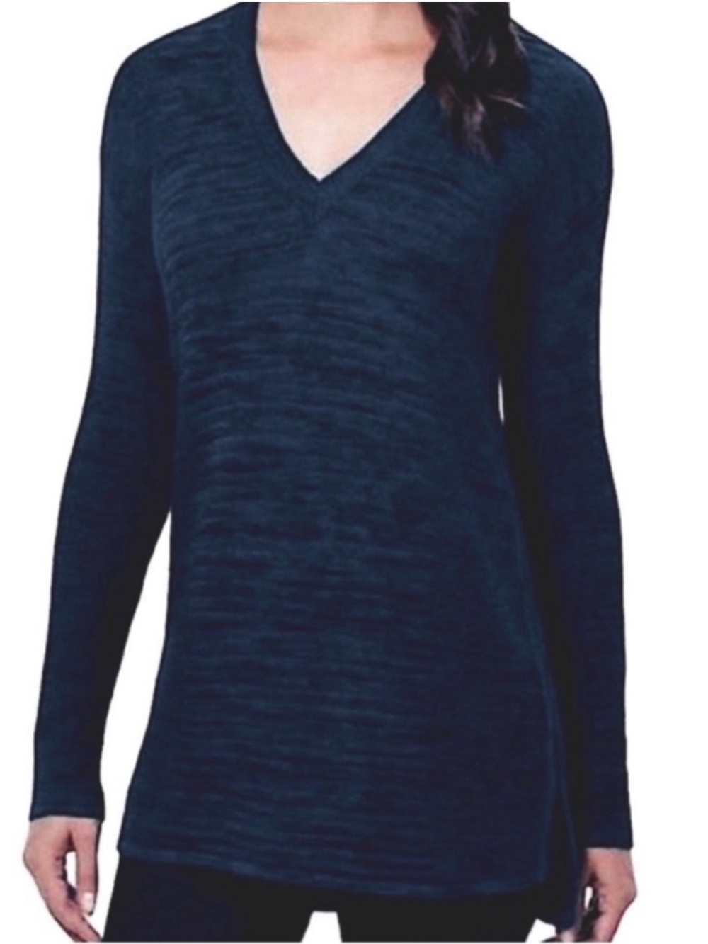 Ellen Tracy V-neck Pullover Sweater Textured Top Blue Size S